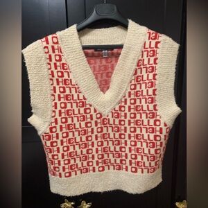 Urban Outfitters M Cream and Red V-Neck Sweater Vest cozy cool